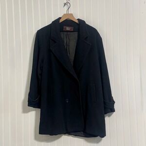 Stephanie Mathews Vintage Black Wool Overcoat Size 16 Made‎ in USA Trench Career